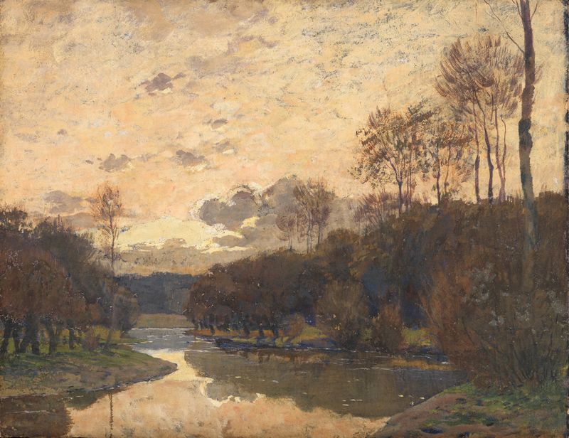 Romantic landscape depicting spring blooms by Wilhelm Nagel