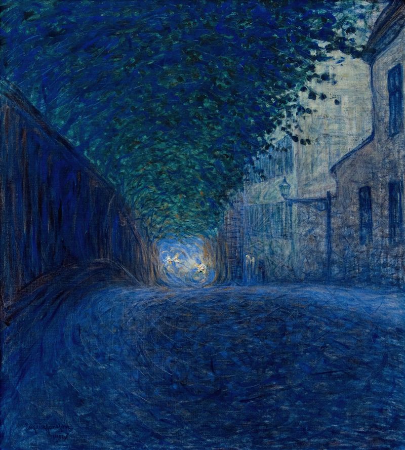 Twilight landscape with a silhouette, oil on canvas by Eugène Jansson