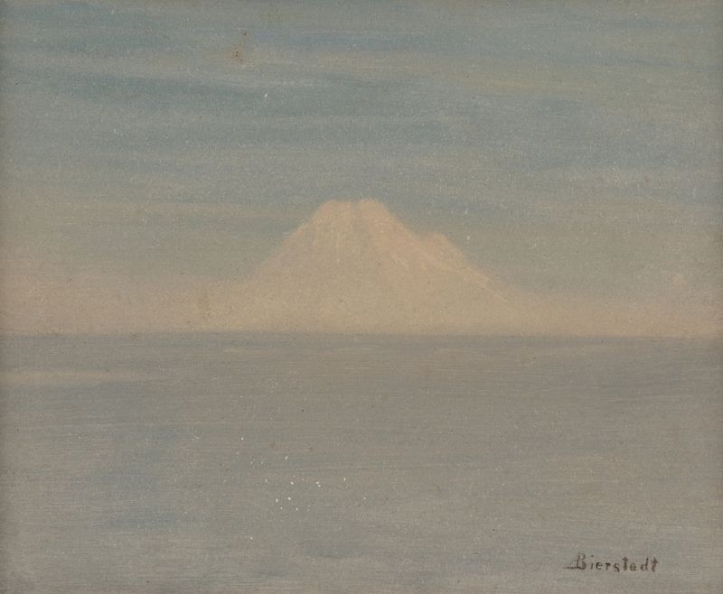 Paisagem de Mount Rainier por Albert Bierstadt, pintura a óleo