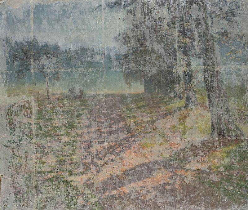 Paisagem de Franciszek Jurjewicz, impressionismo, apresentando azuis e verdes vívidos.