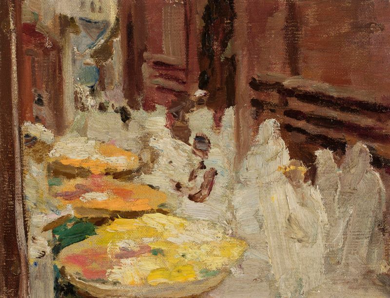 Obra de Post-Impressionismo de Jan Ciągliński mostrando flores e um homem na Índia