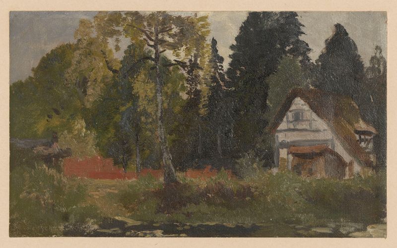 Paisagem com uma casa em Pełcznica de Adolf Dressler, pintura a óleo