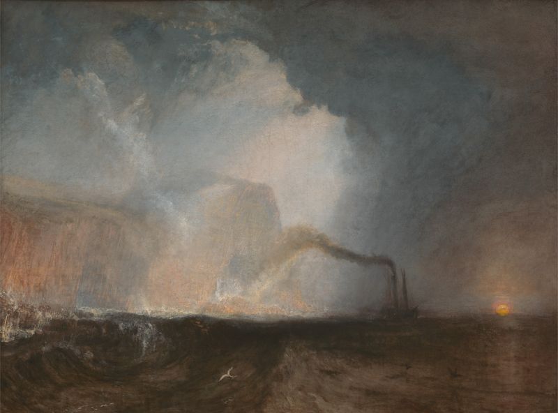 Staffa, la Cueva de Fingal de Joseph Mallord William Turner, óleo de mar tumultuoso y cueva.