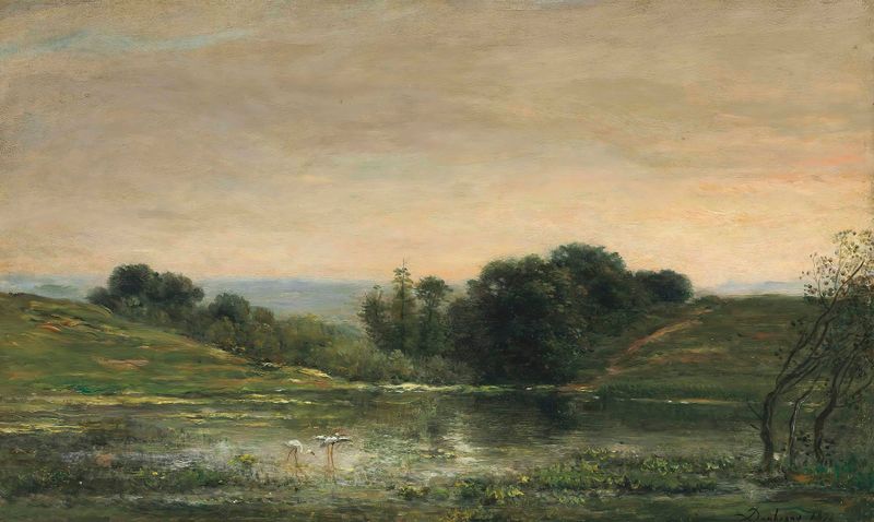 Paisaje de Étang De Gillieu, Dauphiné de Charles François Daubigny, óleo sobre lienzo