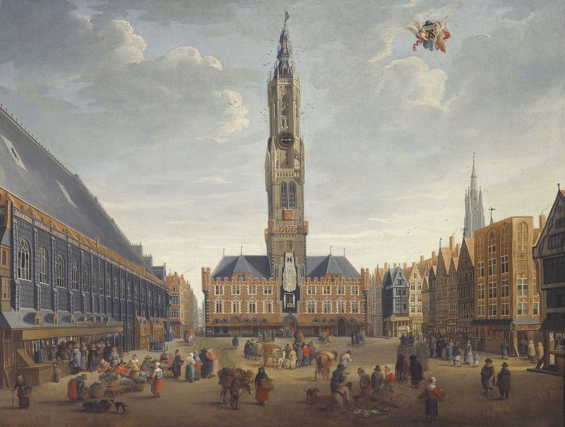 The Market Square in Bruges, óleo sobre tela de Jan Baptist van Meunincxhove