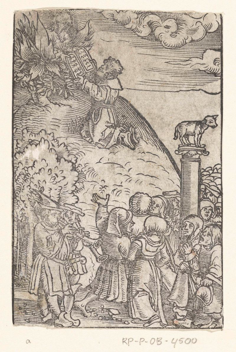 Moisés recebendo as tábuas da lei, gravura de Lucas Cranach