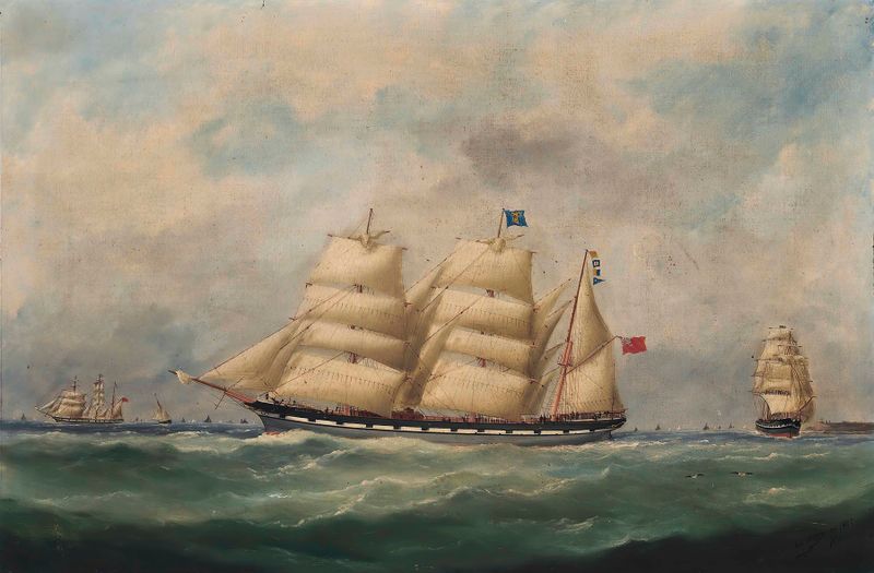 The John Paterson In Three Positions Off Le Havre, óleo sobre lienzo de Marie-Edouard Adam