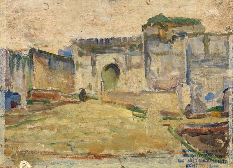 Street Scene, Tangier by Henry Ossawa Tanner, oil on canvas depicting crumbling architecture.