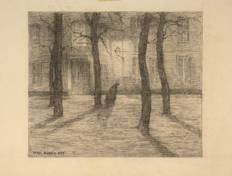 Silhouette marchant dans la rue la nuit, óleo sobre lienzo de Henri Duhem