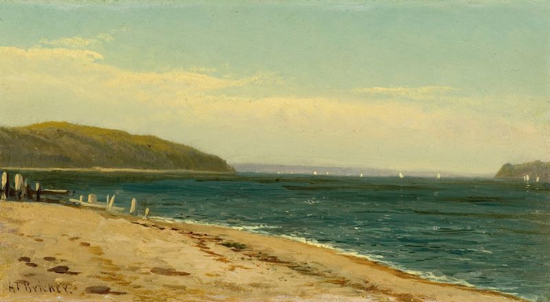 Escena marina con veleros en el agua, pintura al óleo de Alfred Thompson Bricher
