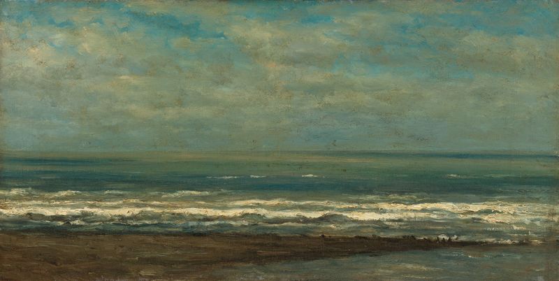 Seascape near Heijst by Willem Roelofs, oil on canvas showing gentle waves and a hazy horizon.