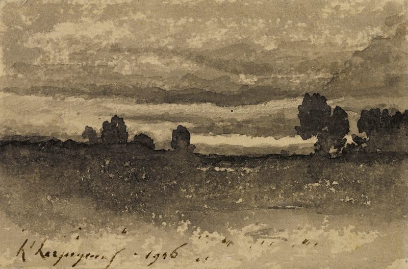 Paisaje de suaves nubes en azul y blanco de Henri-Joseph Harpignies, pintura al óleo