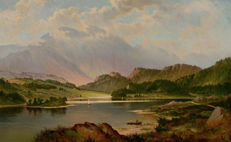 Benvenue Rising Over Loch Achray, óleo sobre tela de Frederick Debourg Richards