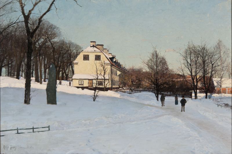 Paisaje invernal con árboles cubiertos de nieve, de Alfred Bergström, pintura al óleo