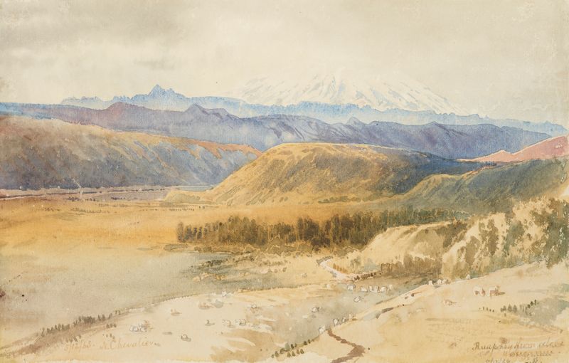 Ruapehu from above Wanganui, oil on canvas by Nicholas Chevalier