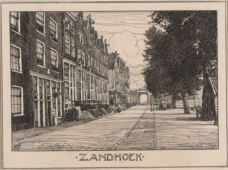 Pintura de paisaje al óleo de Willem Wenckebach que representa un canal y edificios