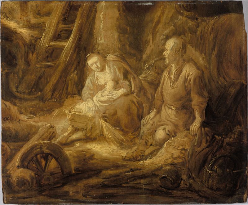 Escena de la Natividad con madre e hijo, óleo sobre panel de Benjamin Cuyp