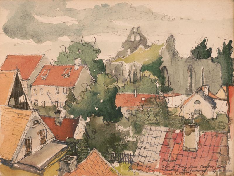 Paisaje que muestra las ruinas de San Nicolás por Victor Alfred Lundy, 1948