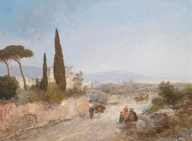 Landscape with hills and Florence in the distance by Georg Fischhof, medium unknown.