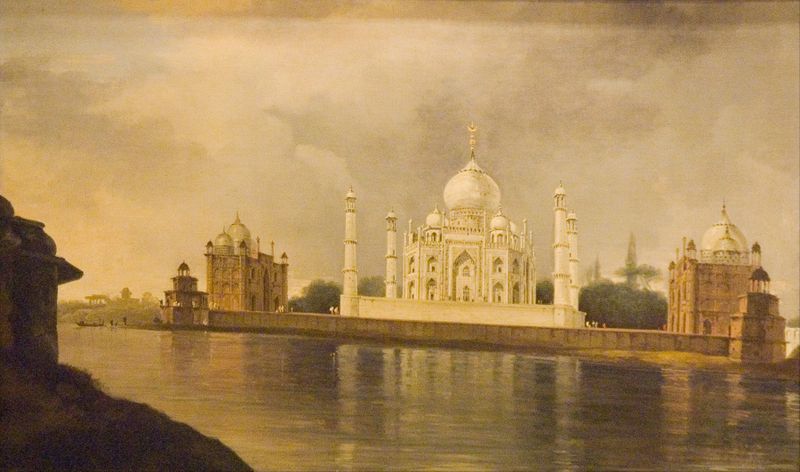 Oil on canvas by William Hodges depicting the Taj Mahal at twilight