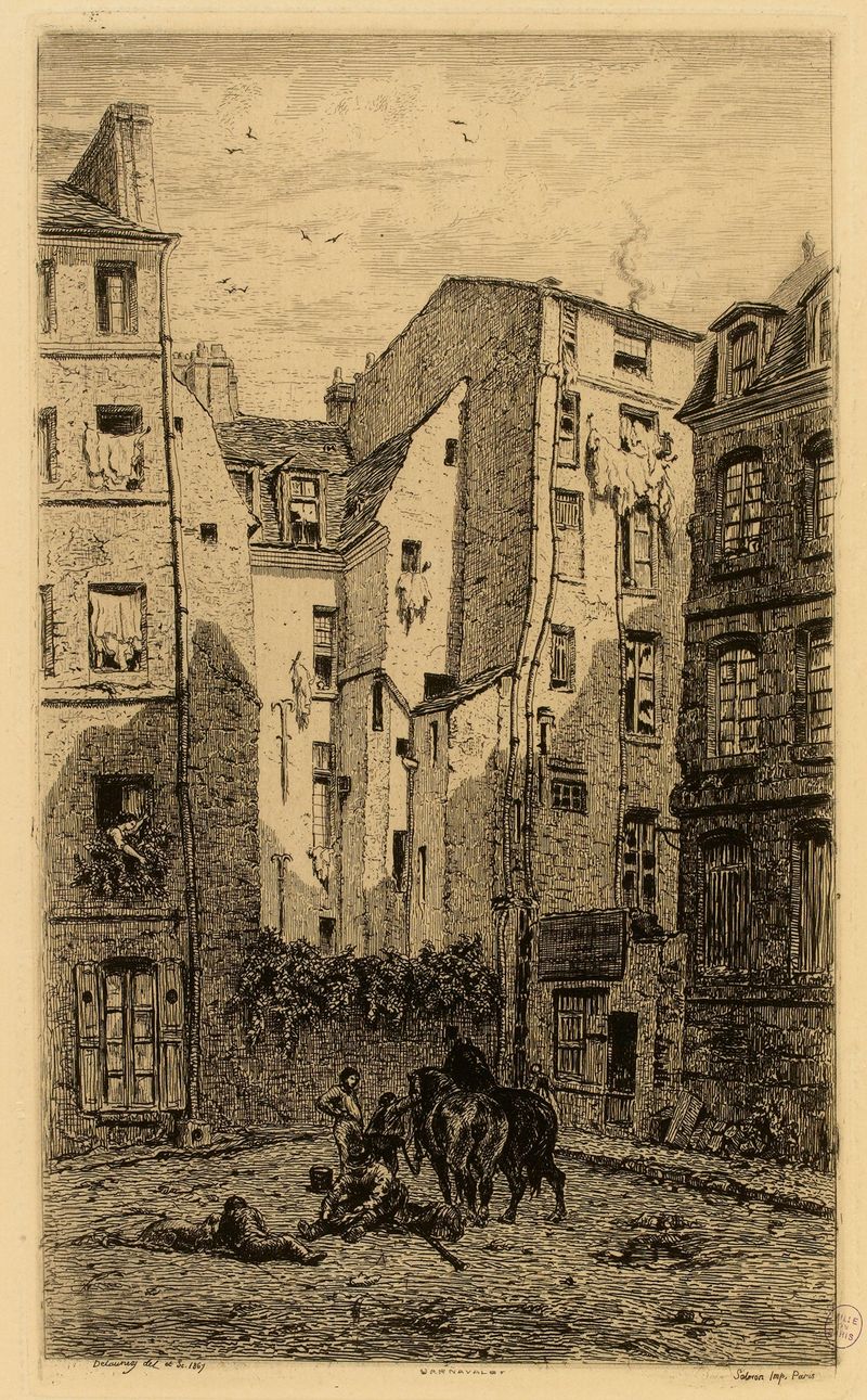 Collège des Lombards de Alfred Alexandre Delauney, óleo sobre lienzo que muestra una gran arquitectura.