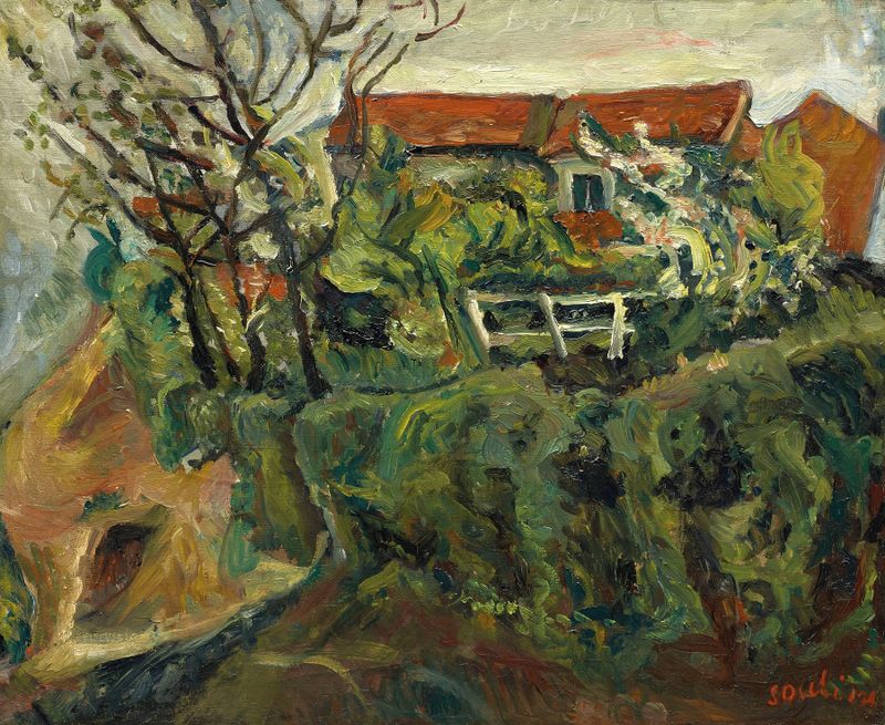 Landscape with houses in vibrant colors, oil painting by Chaïm Soutine