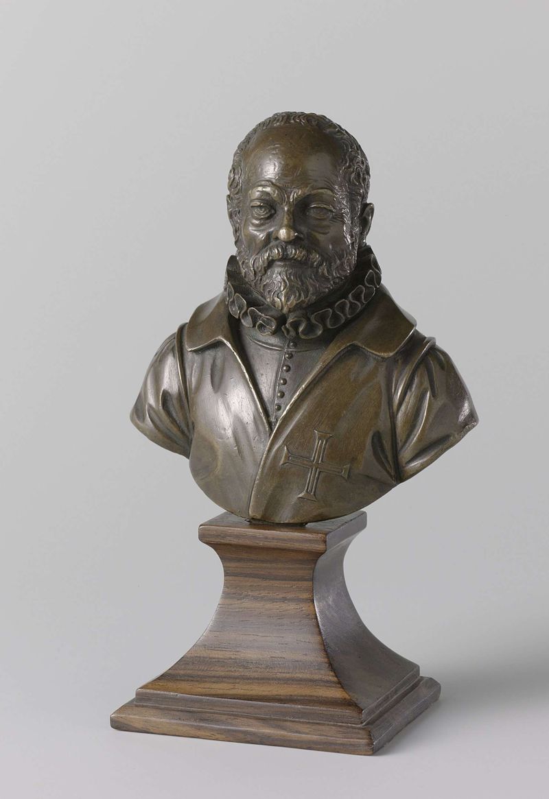 Bronze self-portrait sculpture by Giambologna with intricate details.