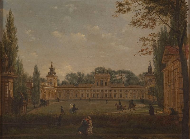 View of Wilanów Palace courtyard, Romanticism, by Wincenty Kasprzycki