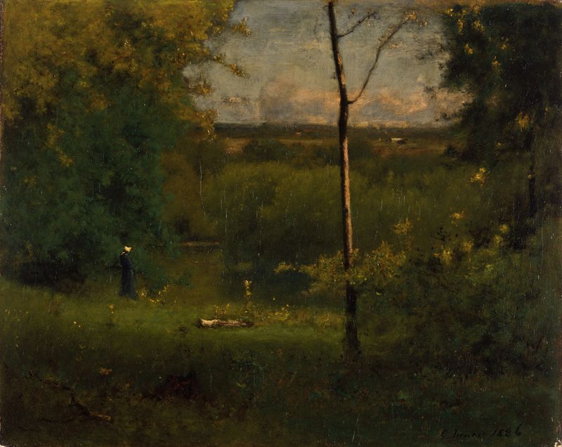 Paisagem com um rio e luz suave, de George Inness, pintura a óleo