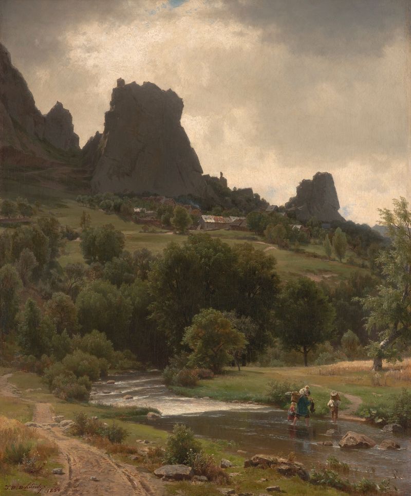 Summer Pastorale (View of Kallenfels) by Worthington Whittredge, oil painting depicting serene hills and wildflowers.