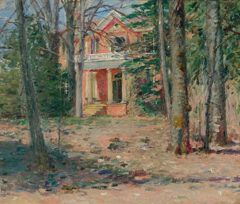 House In Virginia by Theodore Robinson, depicting a weathered house in sunlight and shadows