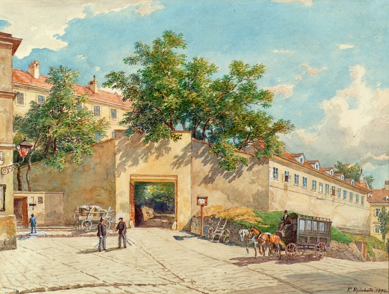 Architecture of Das Polizei-Gefangenenhaus in der Theobaldgasse, oil painting by Franz Reinhold