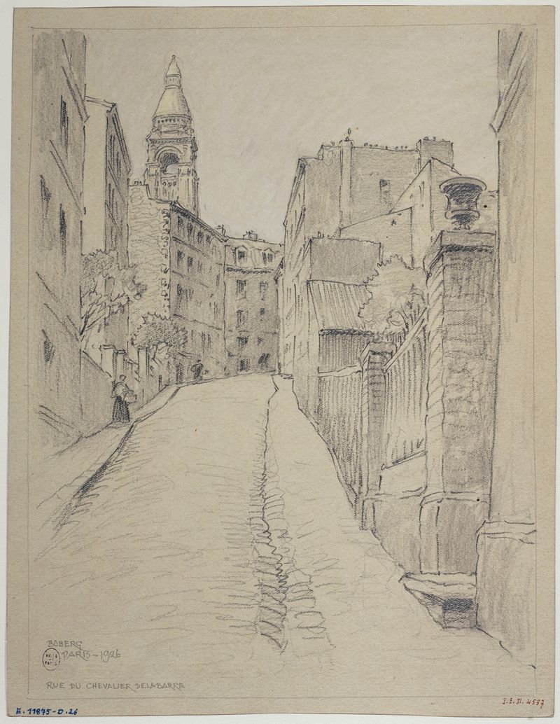 Rue du Chevalier de la Barre de Ferdinand Boberg, que representa una tranquila escena urbana con luz y sombra.