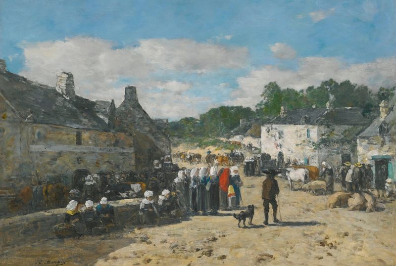 Escena de género de una feria en Bretaña, óleo sobre lienzo de Eugène Boudin