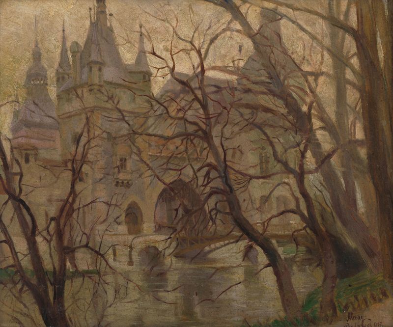 Arquitectura en un paisaje urbano de Emil Alexay-Olexák, modernismo