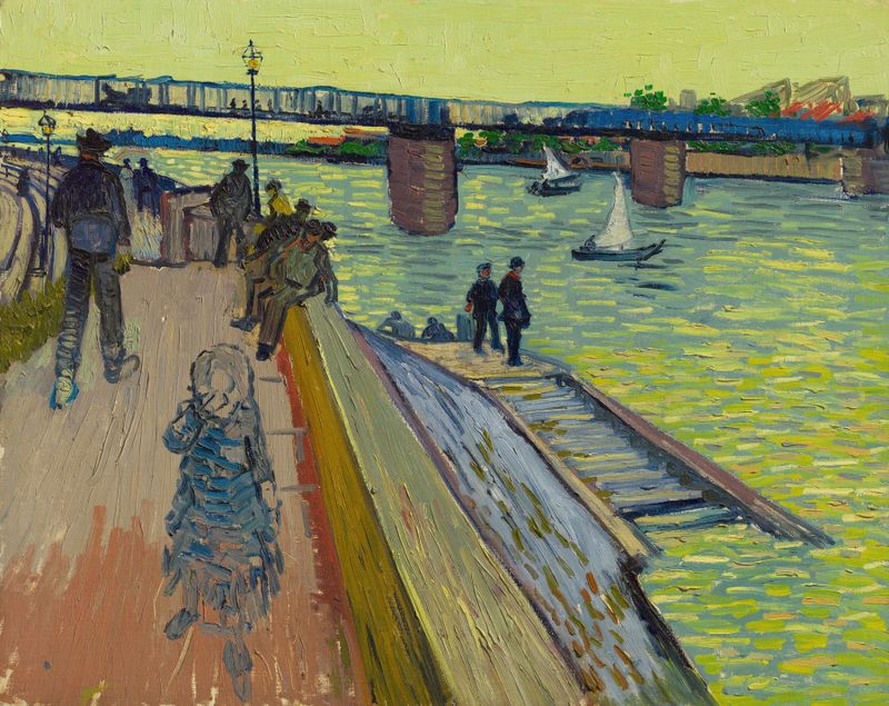 Le pont de Trinquetaille, óleo sobre tela de Vincent van Gogh, mostrando uma ponte sobre o rio Ródano à noite.