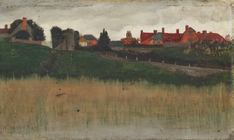 Winchelsea de William Padgett, óleo sobre tela mostrando luz sobre ruínas e um arco.