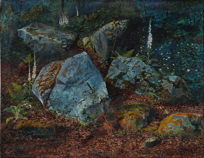 Boulders in Storsforth Wood, óleo sobre tela de John Atkinson Grimshaw
