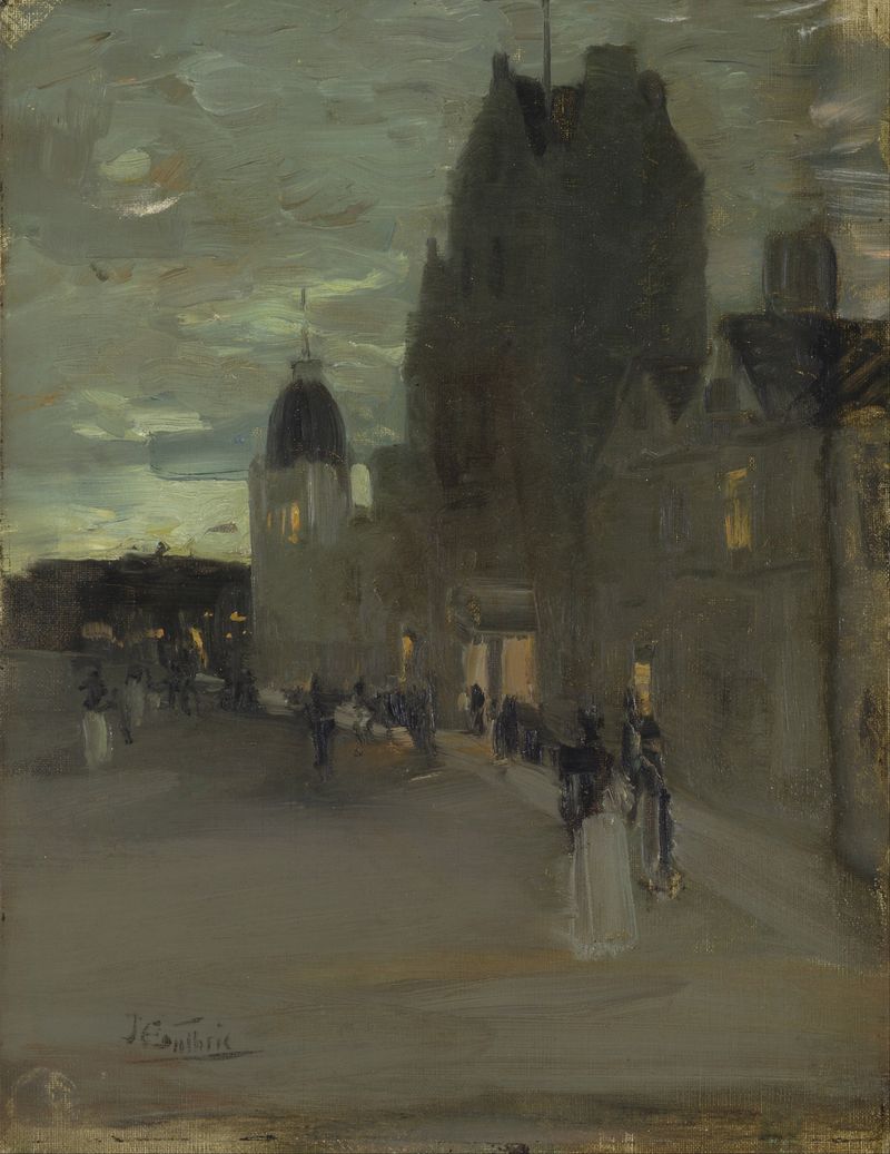 Street in Oban, Night de James Guthrie, óleo de una calle iluminada por la luna.