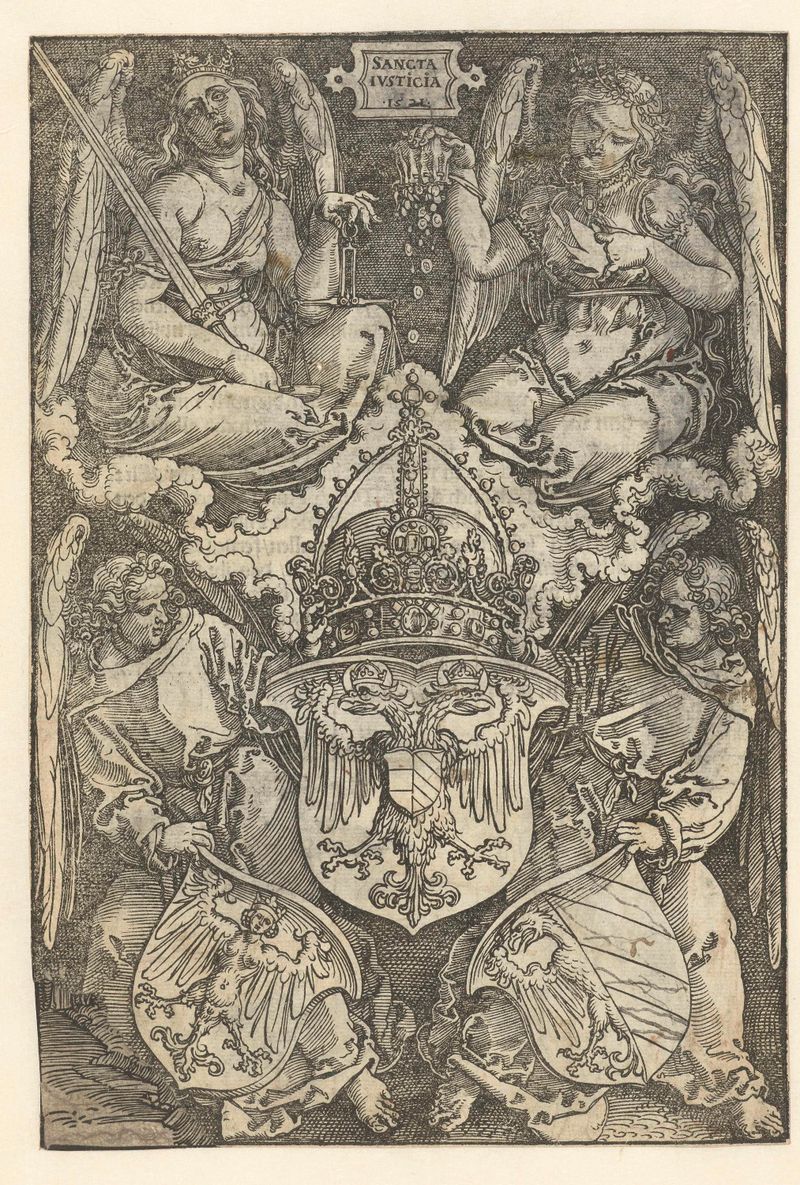 Alegoría con escudo imperial y escudos de Nuremberg, papel, Albrecht Dürer
