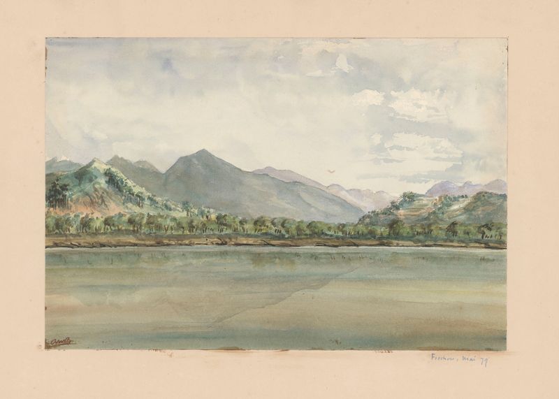 Watercolour by Auguste Mouillesaux de Bernières depicting a serene landscape