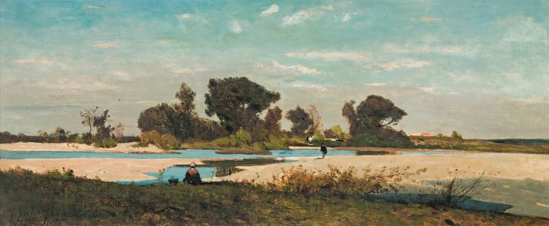 Paisaje con un arroyo y vegetación, óleo sobre lienzo de Henri-Joseph Harpignies