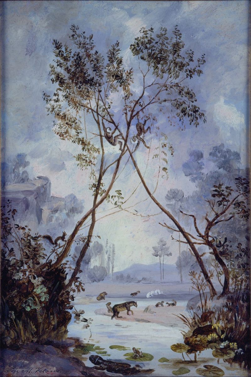 Flora and Fauna from the Miocene Cenozoic Period by José María Velasco, oil painting