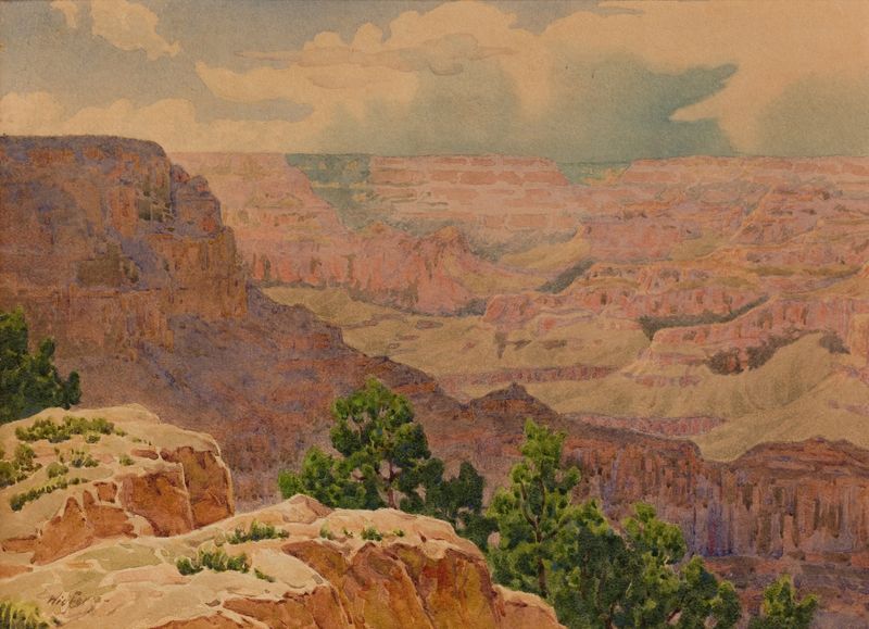A View of the Grand Canyon by Gunnar Mauritz Widforss, watercolor on paper depicting canyon and vegetation.