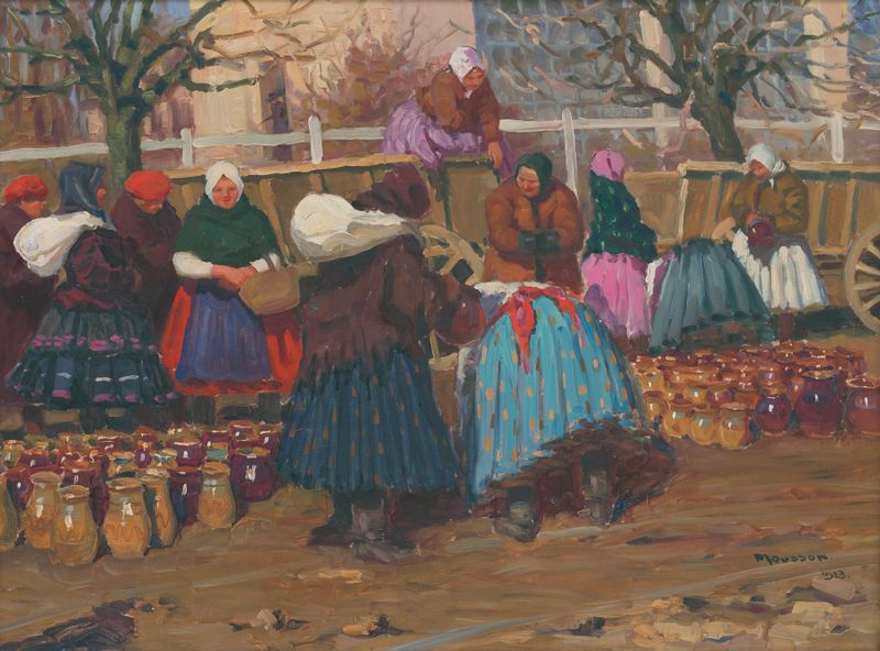 Pintura de naturaleza muerta de Jozef Teodor Mousson con cerámica y luz solar