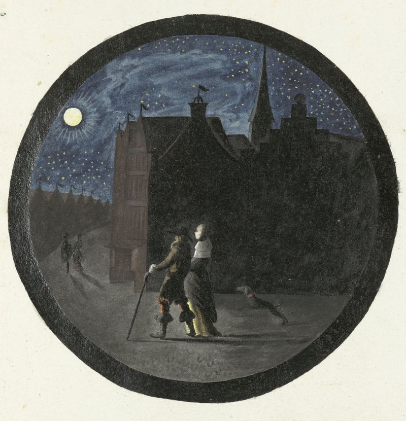 Pareja paseando bajo la luz de la luna, óleo sobre lienzo de Gesina ter Borch