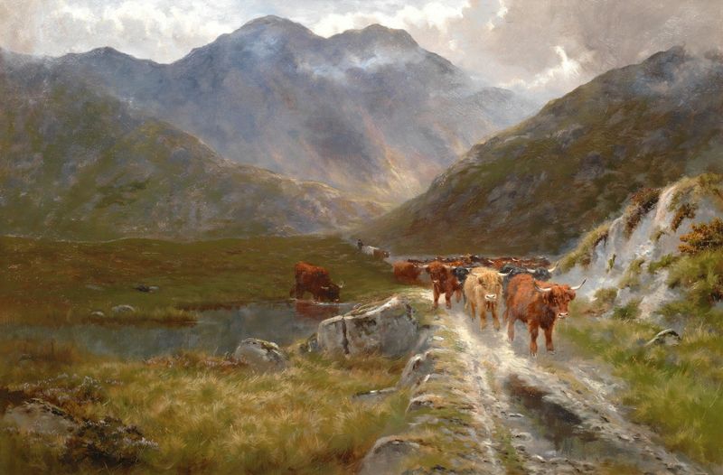 A North Country Road de Henry Hadfield Cubley, pintura al óleo que muestra un camino serpenteante en un paisaje natural.
