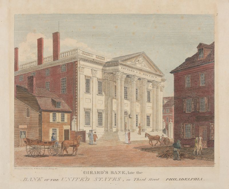 Engraving of Girard’s Bank in Philadelphia by William Russell Birch