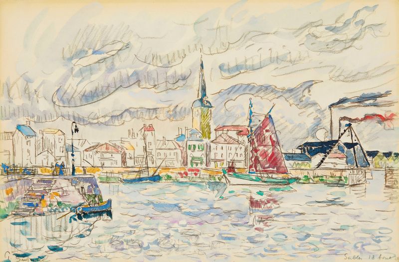 Les Sables-d’Olonne de Paul Signac, óleo sobre lienzo que representa una costa con olas brillantes