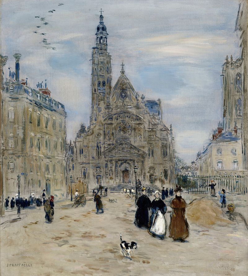 Interior of Saint-Étienne-du-Mont, Paris, oil on canvas by Jean François Raffaëlli